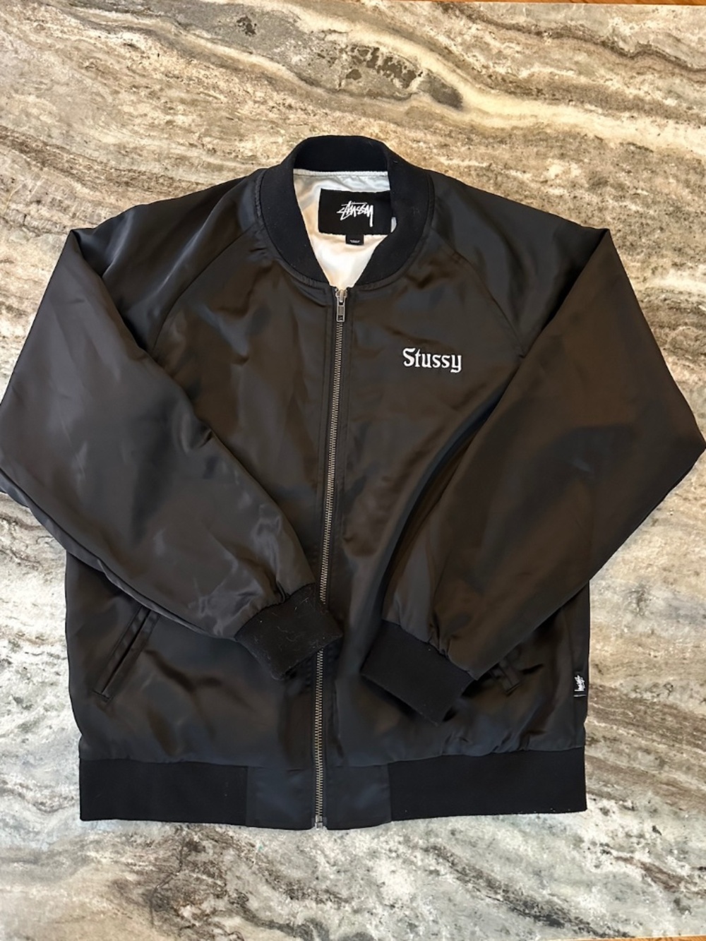 Stussy black satin finish bomber jacket Size Medium "California"